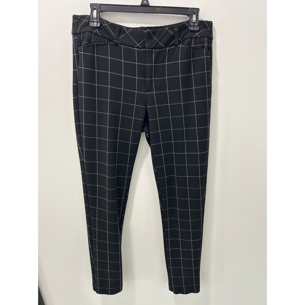Elle Women Black White Windowpane Grid Ankle Dress Pants Size 8 Stretch Trousers